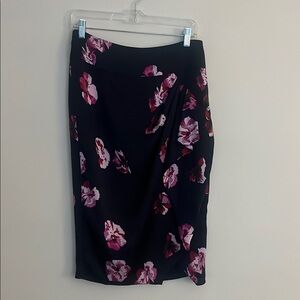 Floral Black Silk Skirt